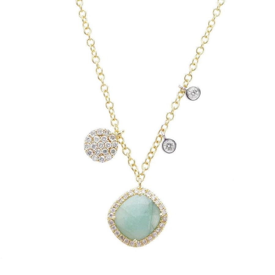Emerald and diamond necklace in yellow gold with pave diamond accents