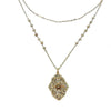Gold enamel medallion necklace with beaded chain