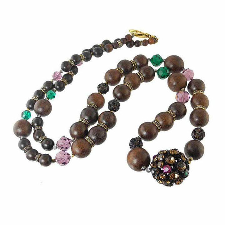 Enchanted Forest dark wood bead necklace with gemstone accents