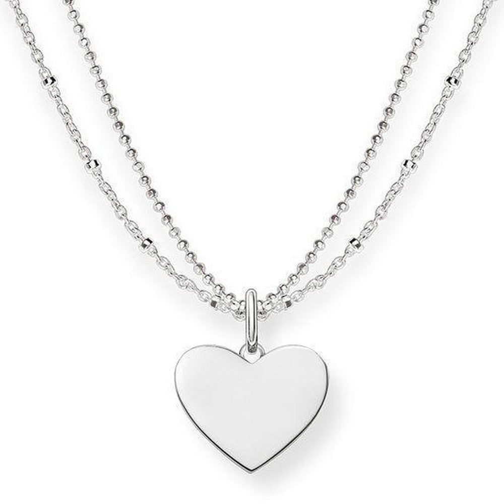 Engravable silver heart necklace with double chain