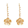 Eve Cherry Blossom gold drop earrings, featuring delicate flower and stem design.