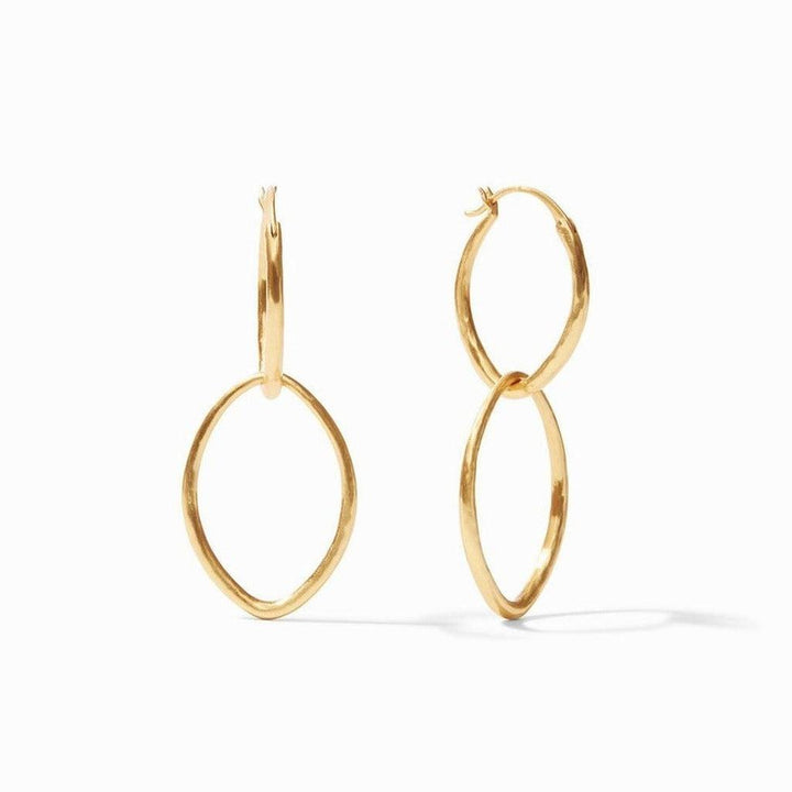 Gold Fleur De Lis double hoop earrings with hammered texture.