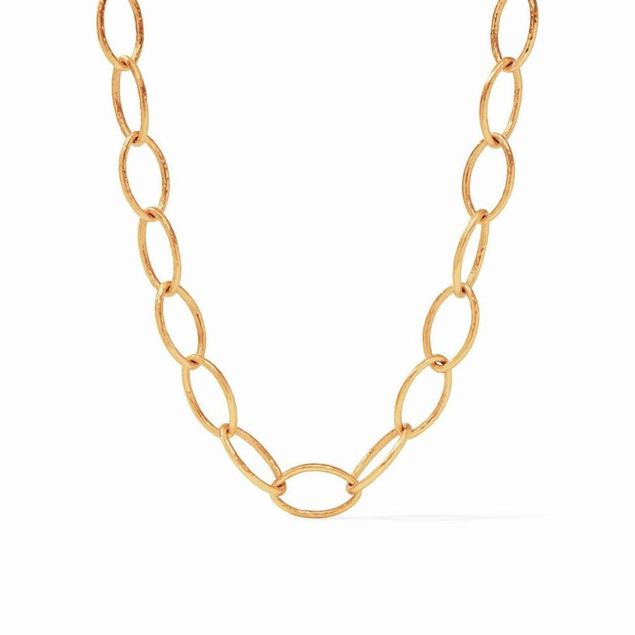 Gold Fleur-de-Lis hammered oval link necklace
