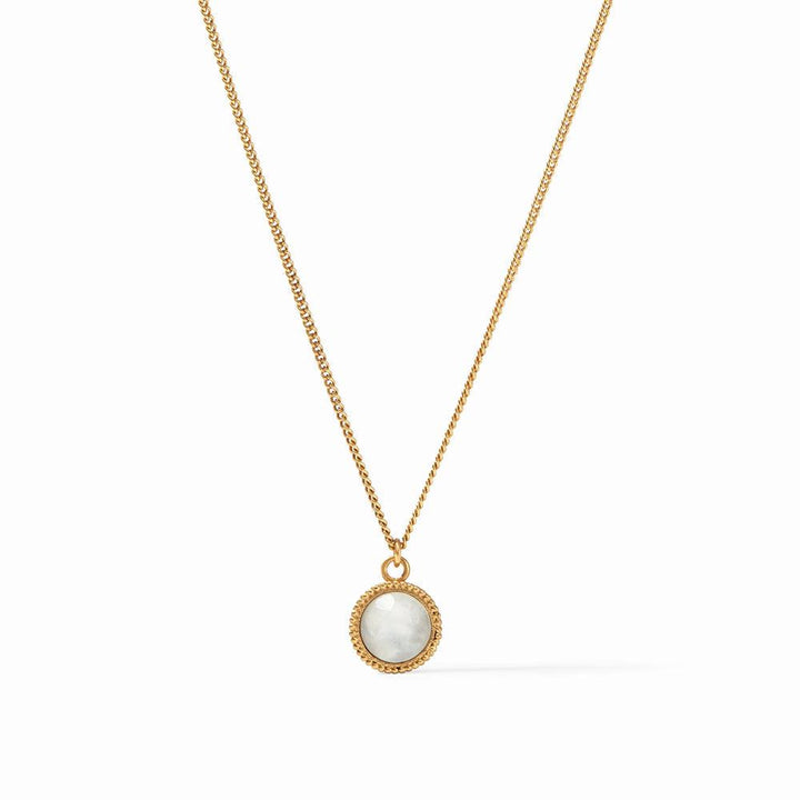 Gold Fleur de Lis solitaire necklace with round opal pendant