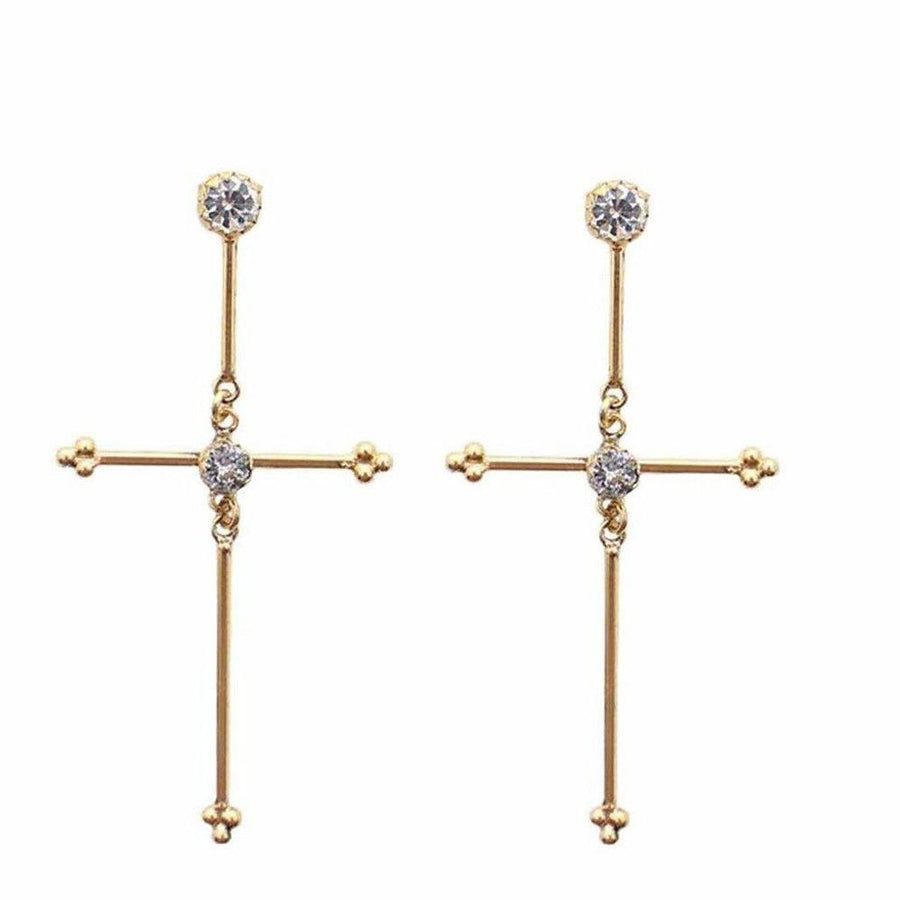 Garland gold cross earrings with clear cubic zirconia accents