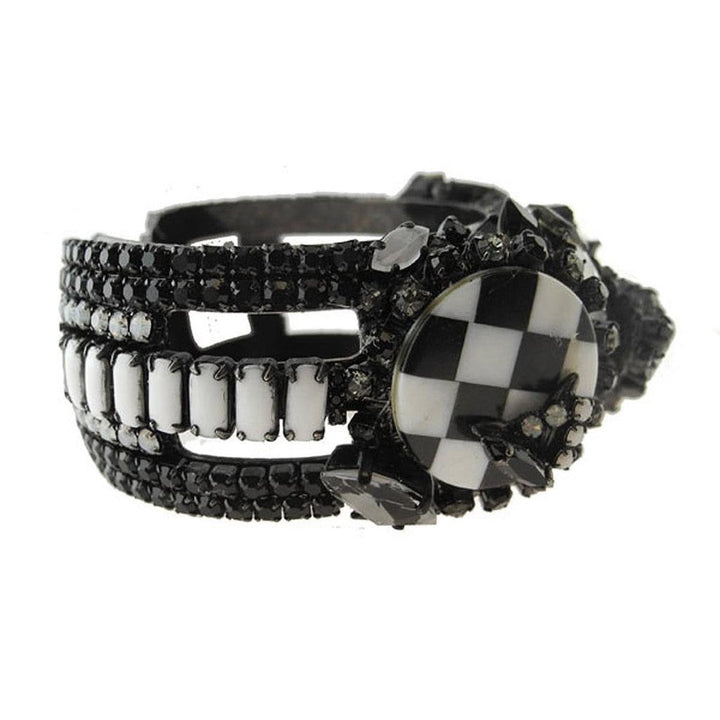 Black and white rhinestone bracelet with checkerboard detail