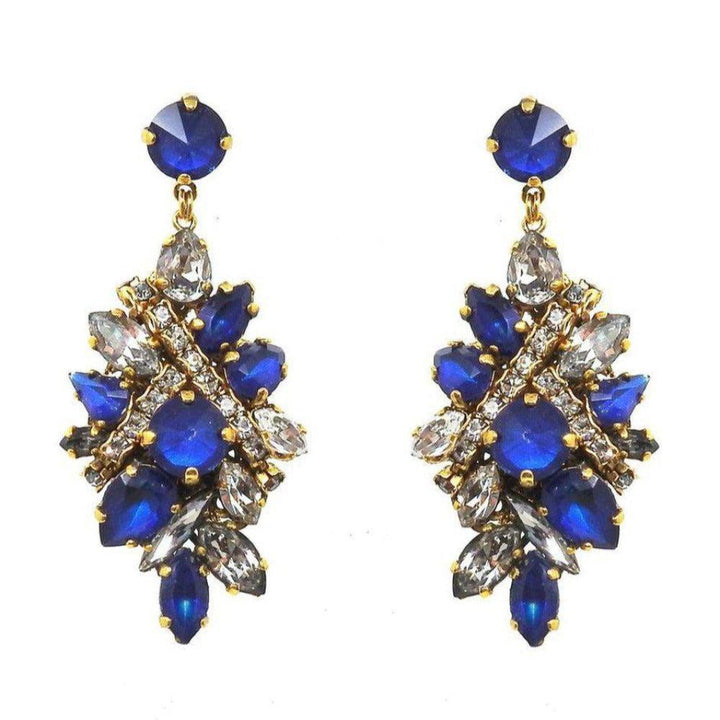 Girls on Film sapphire and crystal statement earrings; gold-tone setting.