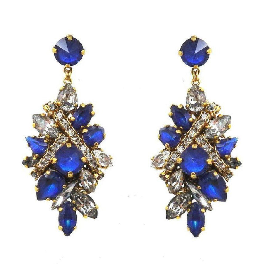 Girls on Film sapphire and crystal statement earrings; gold-tone setting.