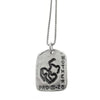 God Tag Mother necklace: silver, rectangular pendant with "MOTHER" and "PRO 31-28" engraving, featuring a unique design.