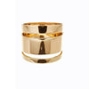 Gold band ring, size 5, modern design with cut-out details.