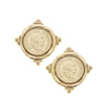 Gold coin stud earrings featuring a 1948 Swiss Franc replica.