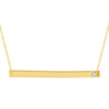 Gold bar necklace with diamond accent, engravable for personalization.