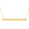 Gold bar necklace with diamond accent, engravable for personalization.