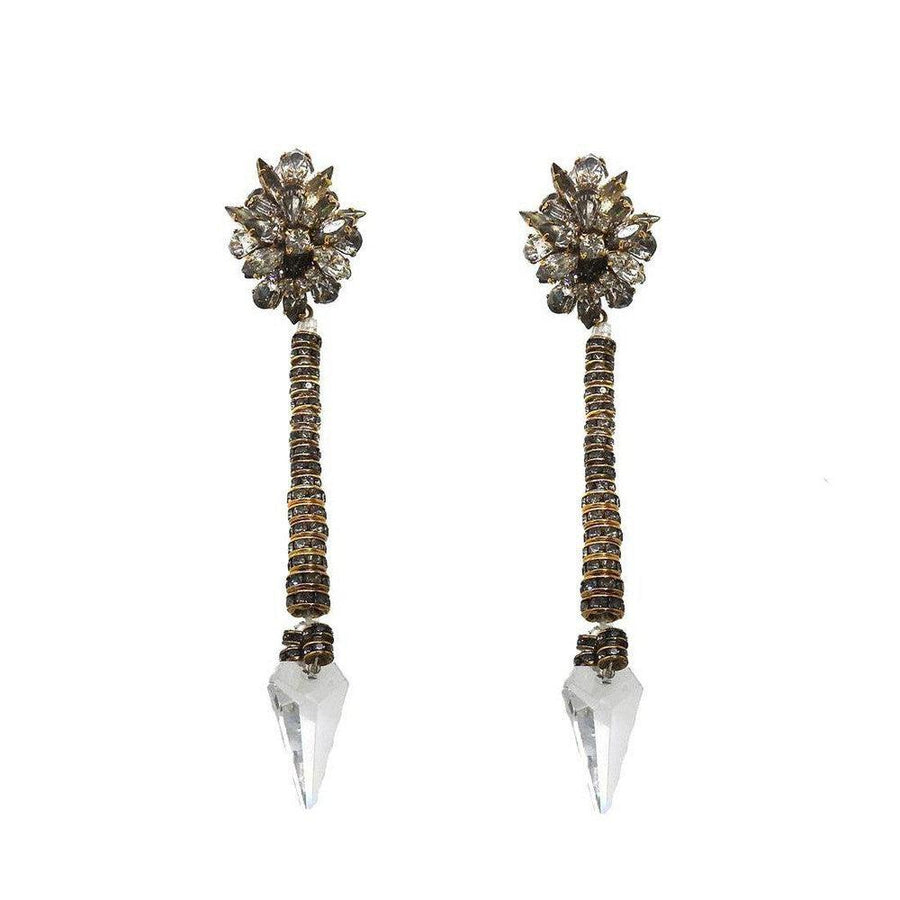 Gold So Special chandelier earrings:  long, crystal-point drop earrings with sparkling floral accents.