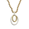 Gold and silver double oval drop necklace with gold bead chain.