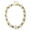 Gold & white cotton pearl choker necklace with gold accents