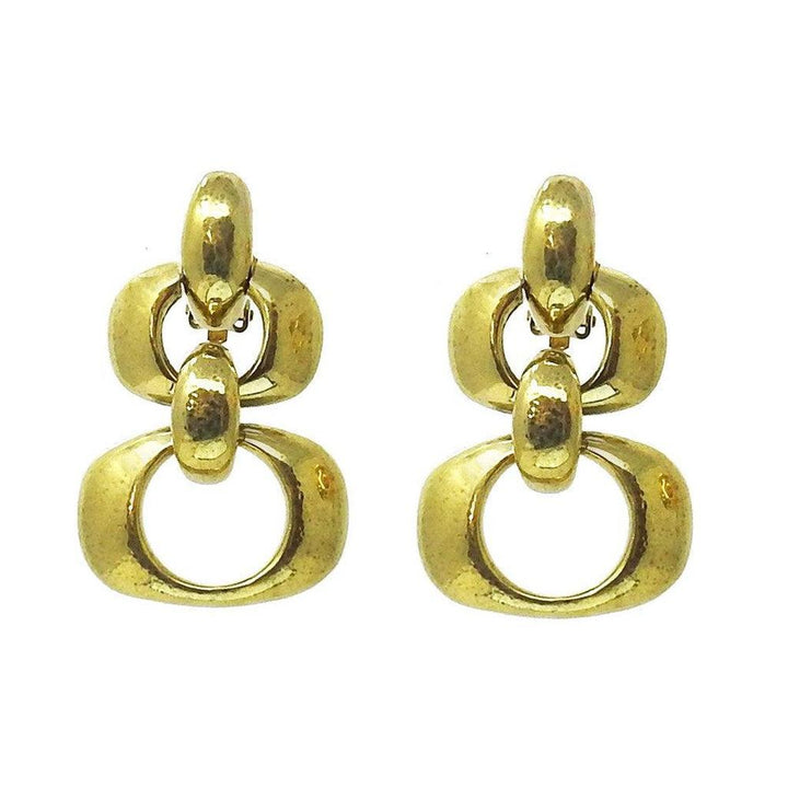 Gold graduated link clip earrings; elegant, statement jewelry.