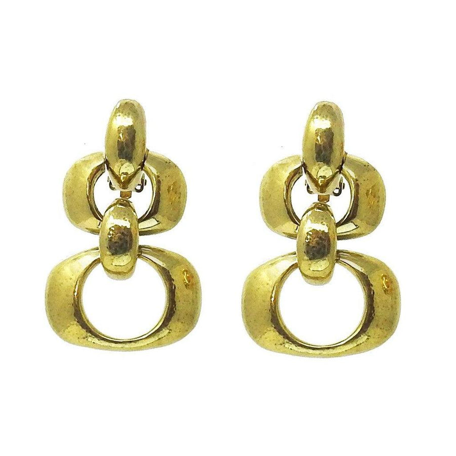 Gold graduated link clip earrings; elegant, statement jewelry.