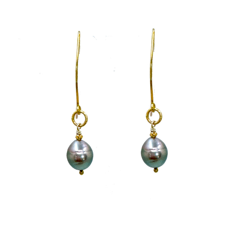 Gray Pearl Earrings on Wire-Robindira Unsworth-Swag Designer Jewelry