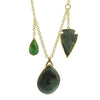 Green Drusy, Arrowhead Agate necklace: gold chain, teardrop & arrowhead pendants.