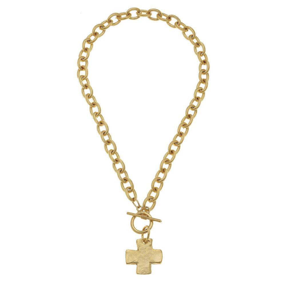 Hand Cast Gold Cross Toggle Necklace-Susan Shaw-Swag Designer Jewelry