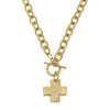 Hand-cast gold cross toggle necklace with textured chain