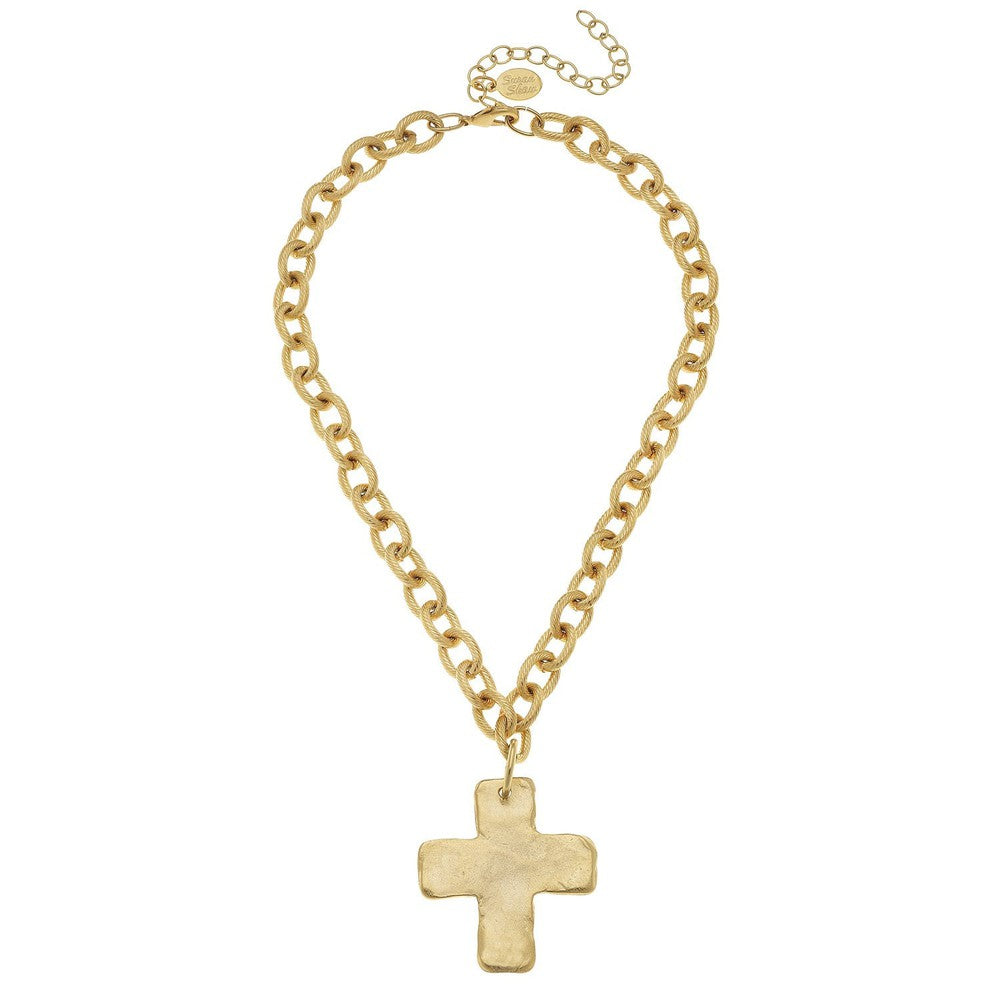 Hand Cast Gold Cross on Chain-Susan Shaw-Swag Designer Jewelry