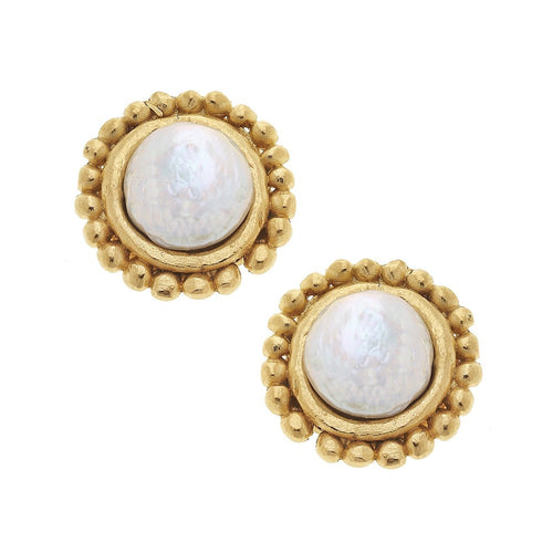 Handcast Gold & Coin Pearl Clip Earrings-Susan Shaw-Swag Designer Jewelry