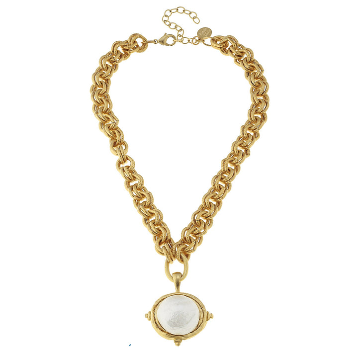Handcast Gold Necklace with Pearl-Susan Shaw-Swag Designer Jewelry