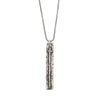 Silver He Lives necklace with textured rectangular pendant featuring a cross.