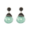 Mint green chalcedony & black crystal drop earrings