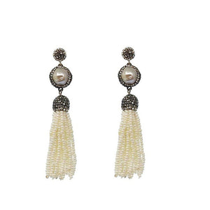 Hematite and Baroque Pearl Tassel Earrings-Swag Designer Jewelry-Swag Designer Jewelry