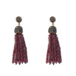 Hematite and Garnet Crystal Tassel Earrings-Swag Designer Jewelry-Swag Designer Jewelry