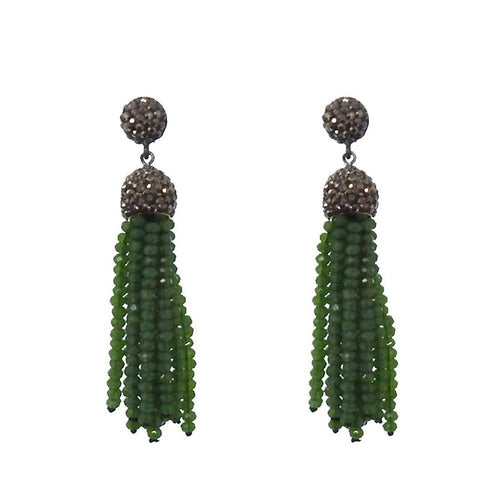 Hematite and Green Crystal Tassel Earrings-Swag Designer Jewelry-Swag Designer Jewelry