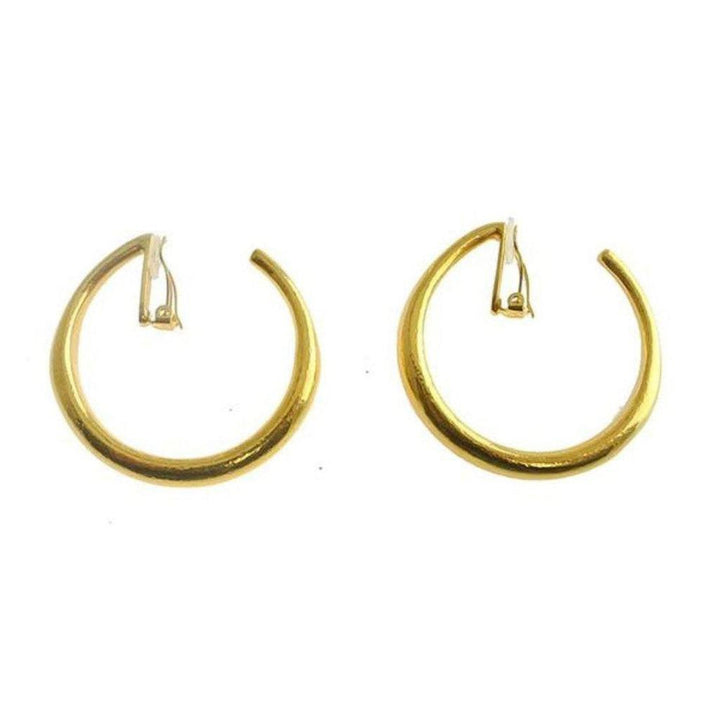Gold clip-on hoop earrings, matte finish.