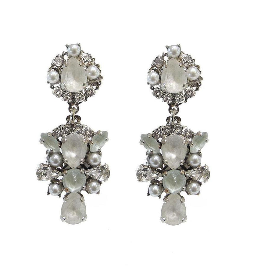 Elegant silver I Do dangle earrings with moonstone and aquamarine accents.