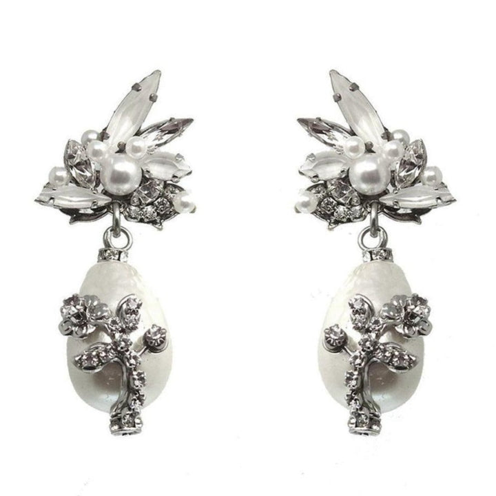 Elegant I Do Pearl drop earrings with crystal and pearl accents.