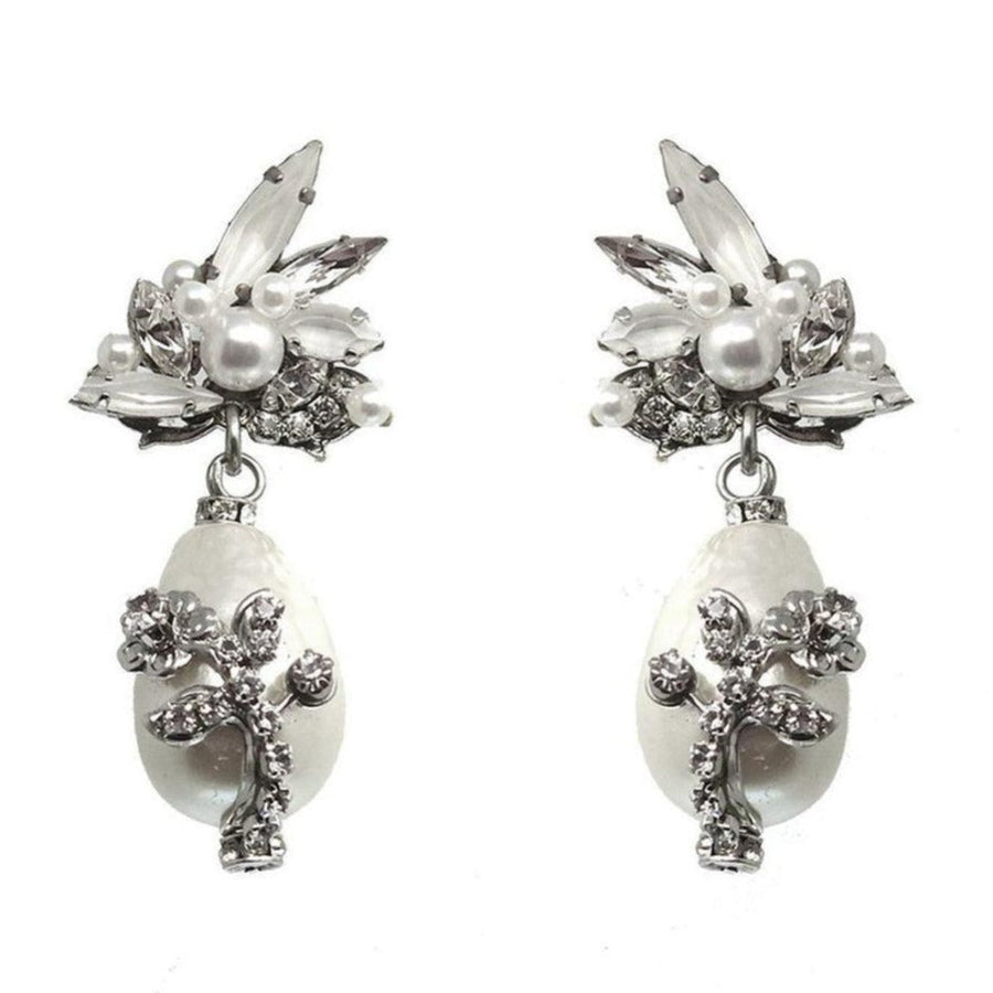 Elegant I Do Pearl drop earrings with crystal and pearl accents.