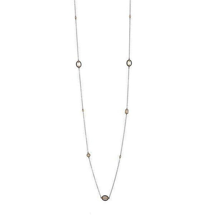 Elegant Imperial Mother of Pearl station necklace featuring oval and square accents.