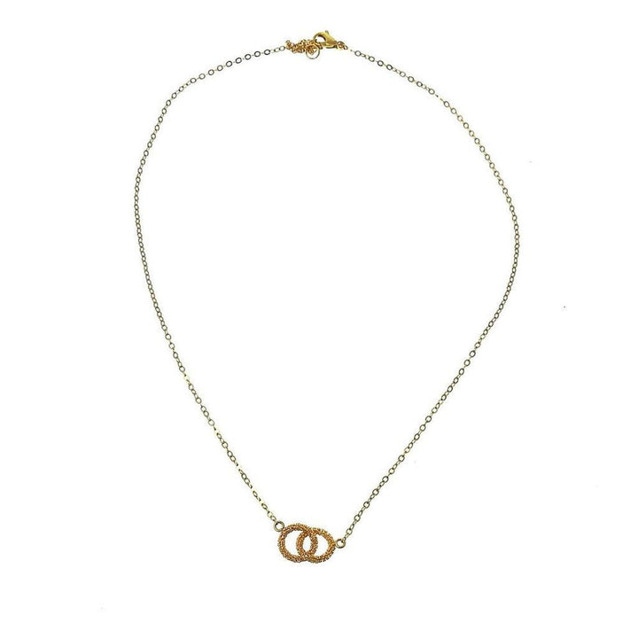 Gold interlocking rings pendant necklace on delicate chain