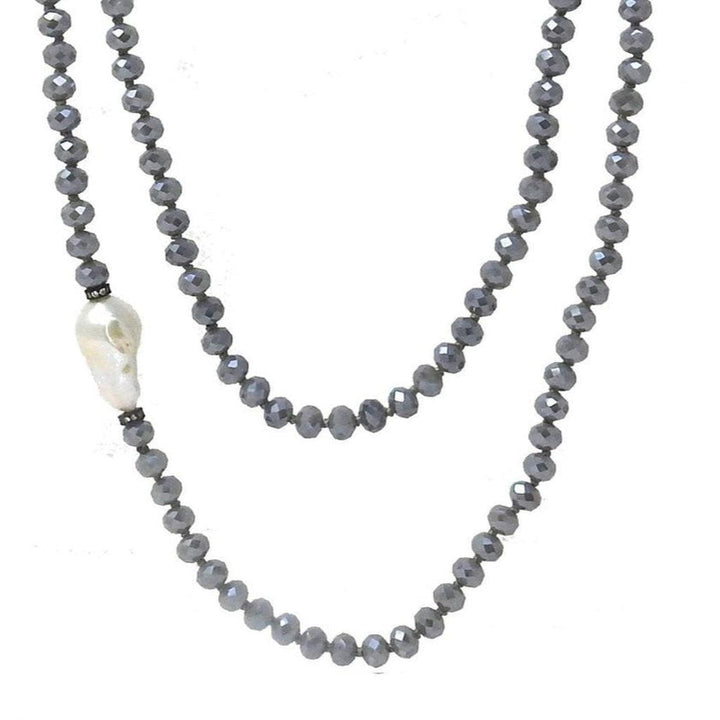 Gray crystal and baroque pearl Iris necklace