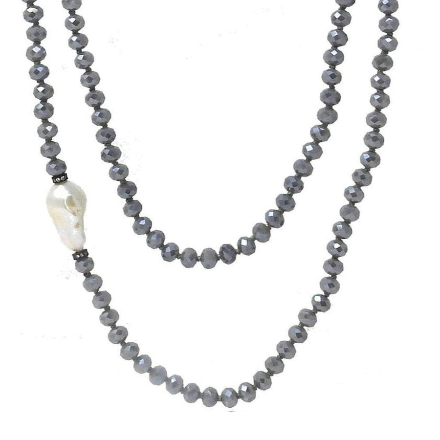 Gray crystal and baroque pearl Iris necklace