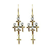 Gold Judgement earrings featuring multiple clear crystal-embellished crosses.