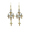 Gold Judgement earrings featuring multiple clear crystal-embellished crosses.