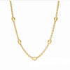 Julie Vos Saratoga Station necklace in 24K gold plate featuring a delicate chain with oval station accents.