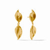 Willow Midi earrings in 24K gold plate featuring a hammered leaf design, 2 inches long with post backs.