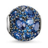 Karma Bead Deep Ocean charm: Sparkling blue & silver round bead for bracelets.