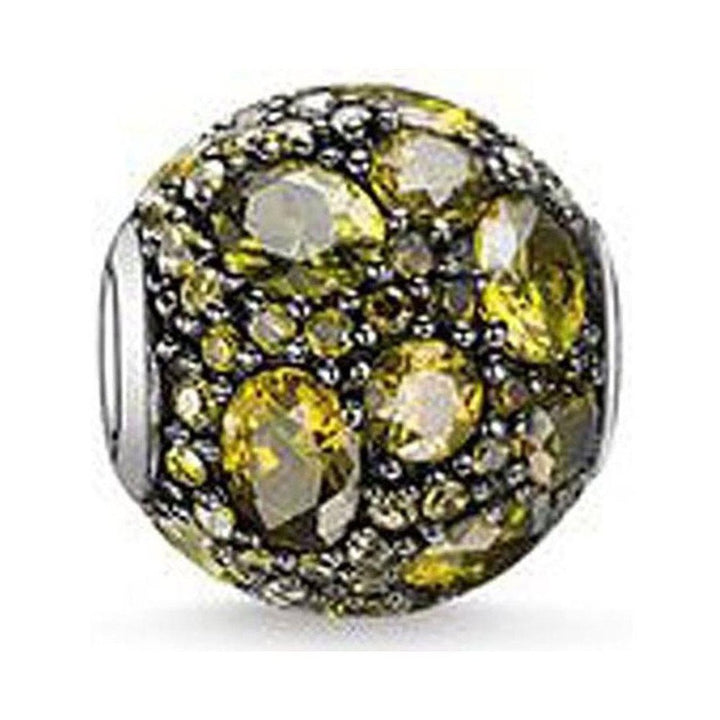 Karma Bead Green Planet charm:  faceted olive & yellow crystal bead, sterling silver.