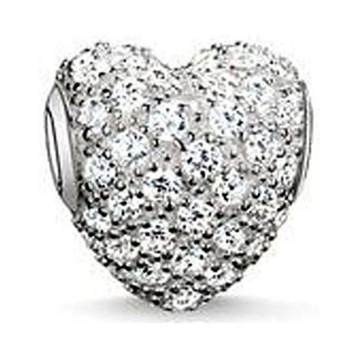 Karma Bead White Pave Heart charm: Silver heart-shaped bead adorned with sparkling white pave stones.