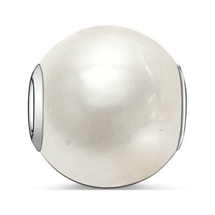 Karma Bead White Pearl: lustrous white pearl bead with silver core, elegant charm.